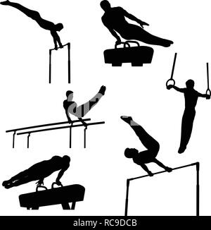 Equitation Sports de groupe ensemble les athlètes hommes silhouettes noires Illustration de Vecteur