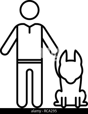 Senior man with dog, icône de style contour Illustration de Vecteur