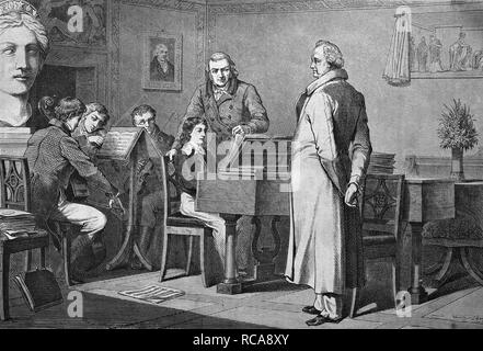 Le jeune Goethe visite Mendelssohn-Bartholdy, historique de la gravure, 1869 Banque D'Images