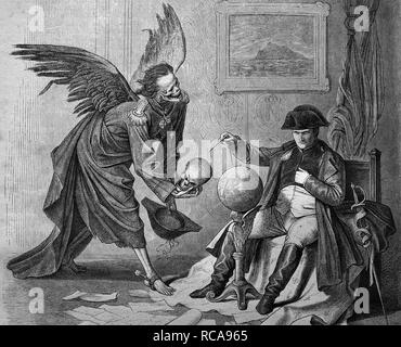 L'empereur Napoléon Bonaparte et la mort, la danse de Kaulbach, Macaber gravure historique, 1869 Banque D'Images