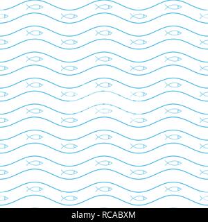 Résumé vecteur géométrique minimaliste simple motif marin avec les poissons et les vagues. Illustration de Vecteur