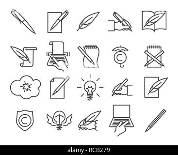 Conte d'icônes. L'écriture et de la création des symboles livre qui raconte avec stylo et crayon dans de simples lignes, vector illustration Illustration de Vecteur