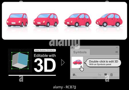 Un jeu de voiture deformer.Vous pouvez éditer 3D avec Adobe Illustrator.Adobe Illustrator version CS-CS6, CC 3D est modifiable. Double-cliquez sur le matériau stocké Illustration de Vecteur