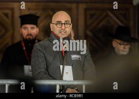 Gdansk, occidentale, en Pologne. 14 Jan, 2019. 14 janvier 2019 - Gdansk, adieu à la personne décédée tragiquement Pawel Adamowicz Président de Gdansk à la rue Dluga à Gdansk, Pologne. Dans l'image Szumelda Radomir. Credit : Mateusz Slodkowski/ZUMA/Alamy Fil Live News Banque D'Images