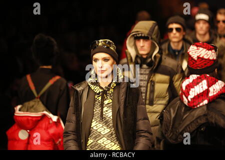 Berlin, Allemagne, 14 janvier 2019, Bogner Fashion Show à la Mercedes-Benz Fashion Week (MBFW) Automne / Hiver 2019 eWerk à Berlin à Berlin-Mitte. Credit : SAO frappé/Alamy Live News Banque D'Images