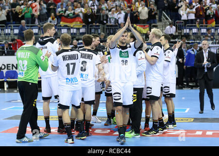 Berlin, Allemagne. 14 Jan, 2019. L'IHF Handball Championnat du monde masculin : Russie/Allemagne. L'Allemagne de l'équipe des vagues à ses partisans : Crédit Mickael Chavet/Alamy Live News Banque D'Images