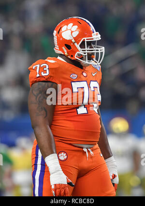 29 décembre 2018, Arlington, TX...Clemson poseur, Tremayne Anchrum (73), en action à la NCAA football Cotton Bowl entre le Clemson Tigers et le Notre Dame Fighting Irish chez AT&T Stadium à Arlington, TX. (Photographe complète absolue et de la société Calomeni Crédit : Joe / MarinMedia.org / Cal Sport Media) Banque D'Images
