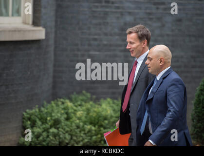 Downing Street, London, UK. 15 janvier 2019. Jeremy Hunt, Ministre des affaires étrangères et du Commonwealth, Secrétaire aux affaires étrangères, à Downing Street pour la réunion hebdomadaire du cabinet accompagnée de Sajid Javid, Secrétaire d'Etat pour le ministère de l'intérieur. Credit : Malcolm Park/Alamy Live News. Banque D'Images