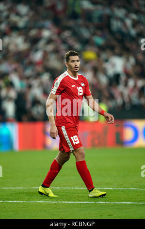 15 janvier 2019, Mohammed bin Zayed Stadium, Abu Dhabi, Émirats arabes unis ; football coupe d'Asie de l'AFC, la Palestine et la Jordanie ; Mahmoud Wadi de Palestine Banque D'Images