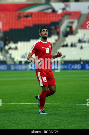 15 janvier 2019, Mohammed bin Zayed Stadium, Abu Dhabi, Émirats arabes unis ; football coupe d'Asie de l'AFC, la Palestine et la Jordanie ; Ujourd Dabbagh de Palestine Banque D'Images