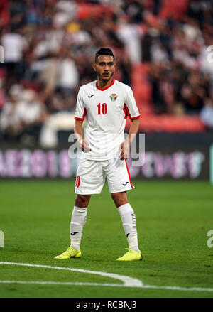 15 janvier 2019, Mohammed bin Zayed Stadium, Abu Dhabi, Émirats arabes unis ; football coupe d'Asie de l'AFC, la Palestine et la Jordanie ; Ahmed Samir de Jordanie Banque D'Images