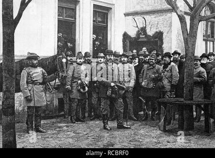 Le Prince héritier de l'Empire allemand, et son groupe de chasseurs, historique de la gravure sur bois, 1886 Banque D'Images