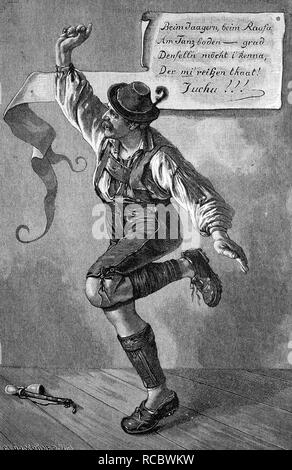 Schuhplattler, un Austro-Bavarian traditionnelle danse folklorique, Allemagne, vers 1888, gravure historique Banque D'Images