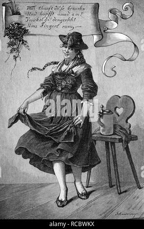 Schuhplattler, un Austro-Bavarian traditionnelle danse folklorique, Allemagne, vers 1888, gravure historique Banque D'Images
