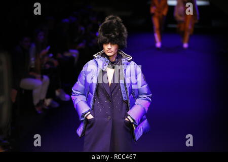 Berlin, Allemagne. 14 Jan, 2019. Modèles sur le podium avec la collection Automne / Hiver 2019-2020 Collection de la designer Bogner à la Mercedes Benz Fashion Week à l'E-Werk à Berlin-Mitte. Credit : Simone Kuhlmey/Pacific Press/Alamy Live News Banque D'Images