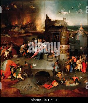 La Tentation de Saint Antoine (panneau central d'un triptyque). Musée : Museu Nacional de Arte Antiga, Lisbonne. Auteur : BOSCH, HIERONYMUS. Banque D'Images