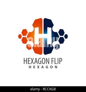 Flip hexagone lettre initiale H concept logo design. Modèle de graphique vectoriel de l'élément symbole Illustration de Vecteur