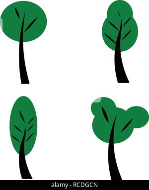 Ensemble d'arbres verts. Les éléments bloqués pour la conception. Les plantes de la forêt. Illustration de Vecteur
