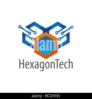 Logo de la technologie hexagonale concept design. Modèle de graphique vectoriel de l'élément symbole Illustration de Vecteur