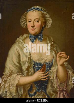 Maria Anna Sophia de Saxe, l'électrice de Bavière (1728-1797) avec une bobine. Musée : collection privée. Auteur : DESMAREES, GEORGE. Banque D'Images
