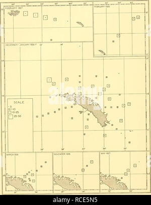 . Rapports de découverte. La découverte (navire) ; les expéditions scientifiques ; océan ; l'Antarctique ; rapports de découverte. ioS. Fig. 49. Des graphiques montrant la répartition des Eukrohnia hamata dans les couches supérieures de l'eau aux stations dans l 1926-7 enquêtes. Les carrés représentent le nombre moyen par 50 m. distance verticale avec N 70 V à partir de filets de 250 m. (Ou moins à des stations d'eau peu profonde) à la surface. Pour les conditions hydrologiques et de phytoplancton voir Figs. 2, 6, 7, 8, 38, 39 et 41.. Veuillez noter que ces images sont extraites de la page numérisée des images qui peuvent avoir été retouchées numériquement pour readabilit Banque D'Images