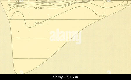 . Rapports de découverte. La découverte (navire) ; les expéditions scientifiques ; océan ; l'Antarctique, îles Falkland. 28 rapports de découverte maxima intermédiaires sont présents dans les stations suivantes, STS. WS 476, WS 477, WS 478, WS 479 et WS 480, couvrant une distance d'environ 42 miles de l'île du Roi George. À la prochaine station, St. WS 481, l'ensemble de la colonne d'eau a été Poste WS476 WS477 WS473 WS4-7B WS4Q0 BI4WS WS4B2 LE ROI GEORGE I. 3400&amp ; 3400&amp ; 34J0Z 3420&amp ; 3430  % 3440  %, 3447&amp ; TRINITY PENIN* 500m- I000r&Lt ; J500v 2000n. Fig. 30. Section verticale de la salinité : l'île du Roi George à Trini Banque D'Images