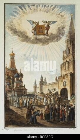 Fête de l'icône de Notre-Dame de Kazan sur la Place Rouge. Musée : Etat de l'Ermitage, Saint-Pétersbourg. Auteur : Alexeyev, Fiodor Iakovlevitch. Banque D'Images