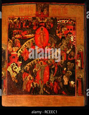 La descente en Enfer, avec certains saints. Musée : collection privée. Auteur : icône russe. Banque D'Images