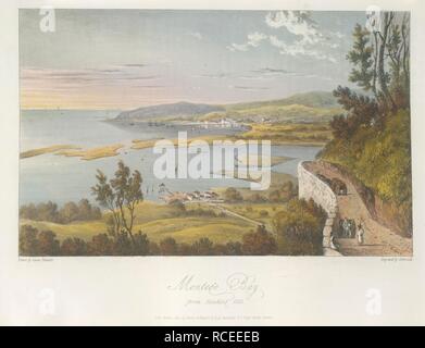 Montego Bay. Un Tour pittoresque dans l'île de la Jamaïque, à partir de. Londres, 1825. Avis de Montego Bay, à la lecture de la colline parlementaire. Image réalisée à partir d'un cadre pittoresque à la visite de l'île de la Jamaïque, à partir de dessins réalisés dans les années 1820 et 1821. Publié à l'origine/produit à Londres, 1825. . Source : 1486.gg.11, la plaque 18. Langue : Anglais. Auteur : HAKEWILL, JAMES. Sutherland. Banque D'Images