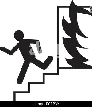 La sortie d'urgence homme court silhouette vector illustration.signes d'incendie sécurité icône sortie.Les gens à échapper au feu Illustration de Vecteur