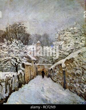 La neige à Louveciennes. Musée : la Phillips Collection, Washington, D. C. Auteur : SISLEY, Alfred. Banque D'Images