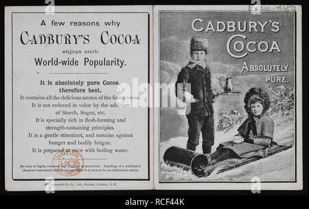 Une publicité pour Cadbury's cacao. Absolument pur. Une lithographie illustration d'un garçon et fille. [Paris] : McCorquodale & Co., Ltd., Euston, Londres, N.W., 1885 ?. Source : Evan.4180. Langue : Anglais. Banque D'Images