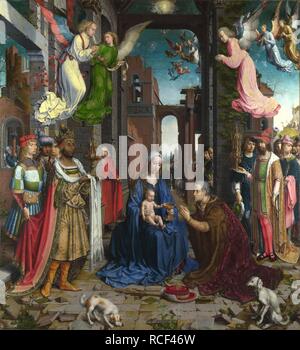 L'Adoration des Mages. Musée : National Gallery, Londres. Auteur : GOSSAERT, JAN. Banque D'Images