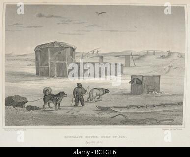 Eskimaux house, construits en glace. Journal d'un deuxième voyage de découverte d'un Passage du Nord-Ouest de l'Atlantique au Pacifique, effectuées dans les années 1821-1822-23, à Sa Majesté de Fury et Hecla Navires, sous les ordres de ... W. E. P. ... Illustré par de nombreuses plaques. (Annexe au Capitaine Parrys Journal d'un deuxième voyage. Annexe zoologique ... Par J. Richardson.-botanique Annexe. ... Par le Professeur Hooker.). Londres : J. Murray, 1824-1825. Source : G.7394, en face de la page 358. Langue : Anglais. Auteur : Handy, Edward. William Edward Parry, sir. Banque D'Images