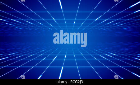 Sci-fi 3d illustration d'un portail à la fois comme deux surfaces couvertes de réseaux carrés dans le fond bleu. Il génère l'humeur de Banque D'Images