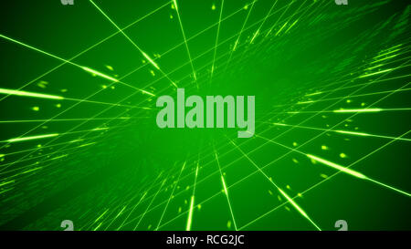 3d illustration frappante de temps de portail deux surfaces couvertes de filets carrés et filage points dans le fond vert. Il génère le Banque D'Images