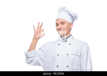 Chef avec succès droit isolé sur fond blanc Banque D'Images