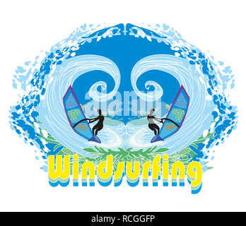 Windsurfer sur la vague - cadre abstrait Banque D'Images