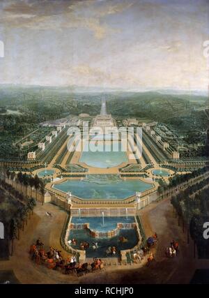 Vue générale du château et jardins à Marly, autour de 1724. Musée : Musée de l'histoire de la France, Le Château de Versailles. Auteur : Martin, Pierre II. Banque D'Images