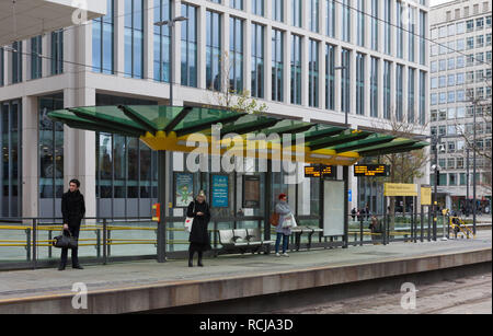 St Peter's Square, Manchester Metrolink arrêter Banque D'Images