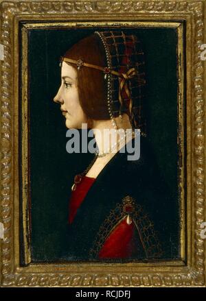 Portrait d'une femme (Beatrice d'Este ?). Musée : Pinacoteca Ambrosiana, Milan. Auteur : GIOVANNI AMBROGIO DE PREDIS,. Banque D'Images