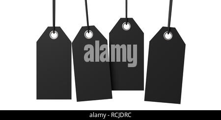Vendredi noir la vente. Papier carton noir étiquettes cadeaux, découpe isolé sur fond blanc. 3d illustration Banque D'Images