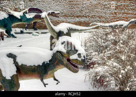 Belgrade, Serbie, janvier 2019 - Les modèles de dinosaures grandeur nature dans le parc de Kalemegdan Dino Banque D'Images