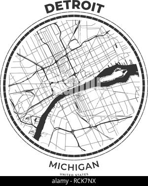 T-shirt badge carte de Detroit, Michigan. Tee shirt print typographie label emblème badge. Vector illustration Illustration de Vecteur