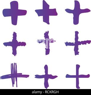 Purple, de symboles. Ensemble de 25 la main a peint des signes plus isolé sur un fond blanc. Vector illustration Illustration de Vecteur
