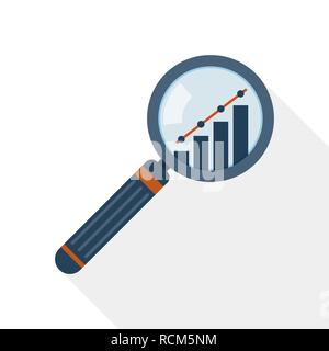 L'icône de loupe et graphique en version plate. Vector illustration. Concept d'analyse ou d'audit Illustration de Vecteur