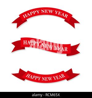 Ensemble de Nouvel An rouge des rubans ou des bannières. Vector illustration. Rubans de fête, isolé sur fond blanc Illustration de Vecteur
