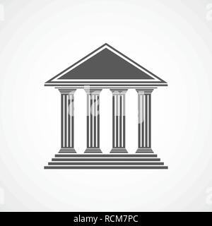Bâtiment de la Banque dans l'icône modèle plat. Vector illustration. Schéma gris de l'immeuble de banque avec quatre colonnes Illustration de Vecteur