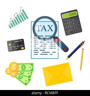 Les icônes de paiement de l'impôt. Les taxes de l'état concept. Vector illustration. Calcul du rendement Illustration de Vecteur