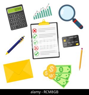 Ensemble d'éléments de la comptabilité d'entreprise. Vector illustration. La comptabilité, les icônes de design conceptuel de télévision. Illustration de Vecteur